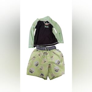 Star Wars Boys Baby Yoda Long Sleeve Rash Guard Swim Shorts Set 3T